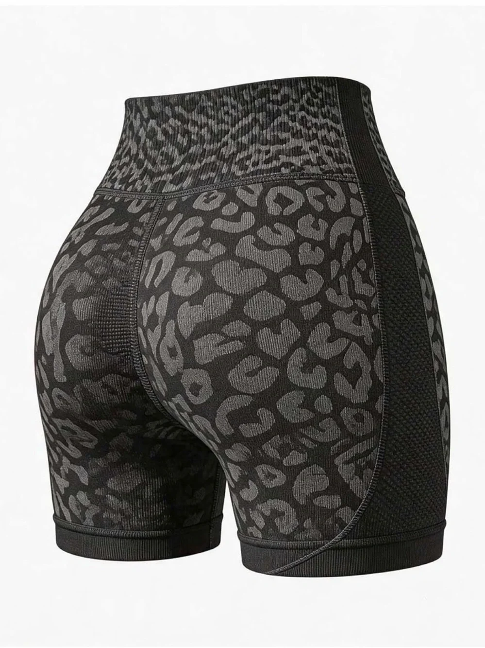 High-Waist Seamless Bike Shorts - Leopard Black